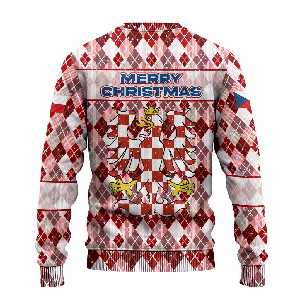 Czech Republic Christmas Ugly Christmas Sweater with Red-White Checkered Design, Double-Tailed Lion, and Festive Motif - Wonder Print Shop