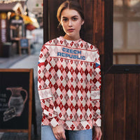 Czech Republic Christmas Ugly Christmas Sweater with Red-White Checkered Design, Double-Tailed Lion, and Festive Motif - Wonder Print Shop