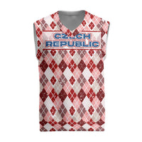 Czech Republic Christmas Knitted V-Neck Vest with Red-White Checkered Design, Double-Tailed Lion, and Festive Motif - Wonder Print Shop