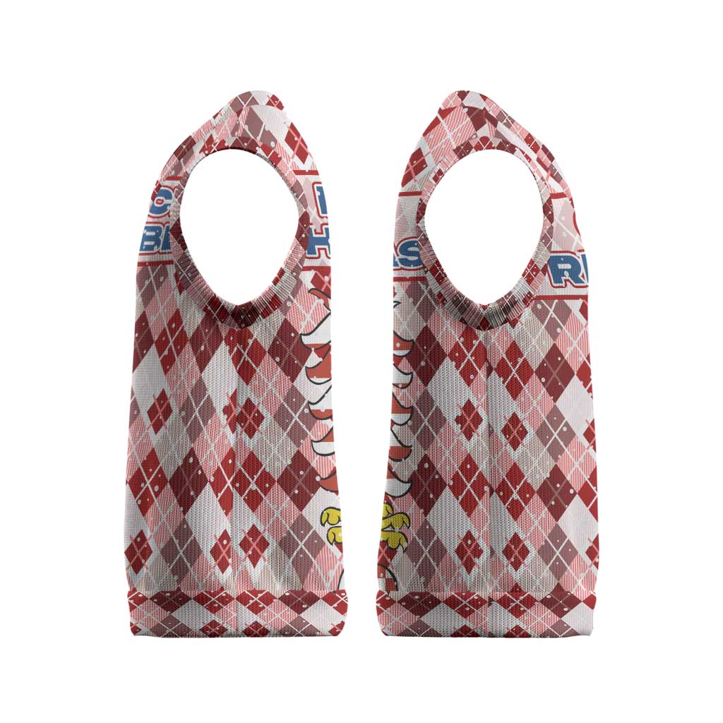 Czech Republic Christmas Knitted V-Neck Vest with Red-White Checkered Design, Double-Tailed Lion, and Festive Motif - Wonder Print Shop