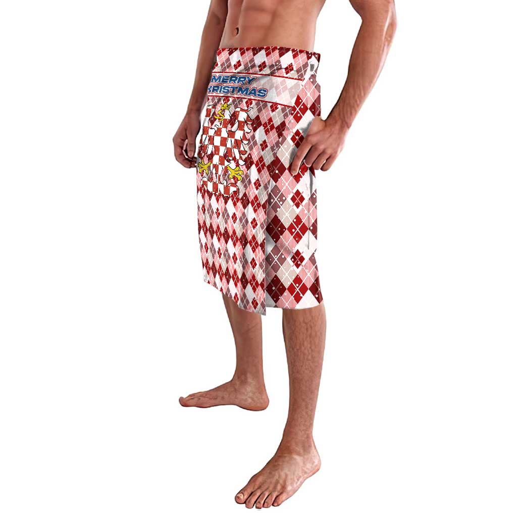 Czech Republic Christmas Lavalava with Red-White Checkered Design, Double-Tailed Lion, and Festive Motif - Wonder Print Shop