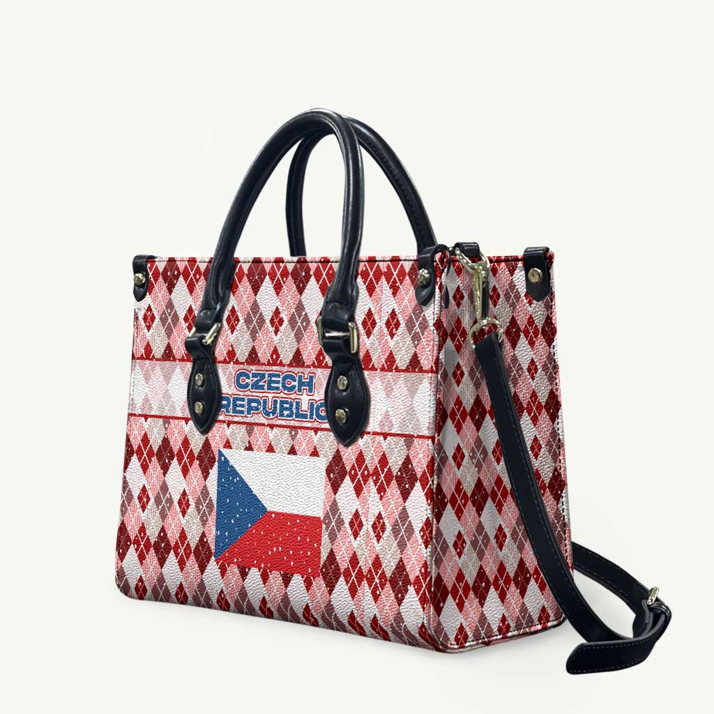 Czech Republic Christmas Leather Bag with Red-White Checkered Design, Double-Tailed Lion, and Festive Motif - Wonder Print Shop