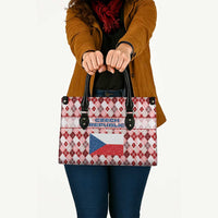Czech Republic Christmas Leather Bag with Red-White Checkered Design, Double-Tailed Lion, and Festive Motif - Wonder Print Shop