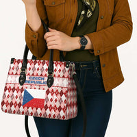 Czech Republic Christmas Leather Bag with Red-White Checkered Design, Double-Tailed Lion, and Festive Motif - Wonder Print Shop