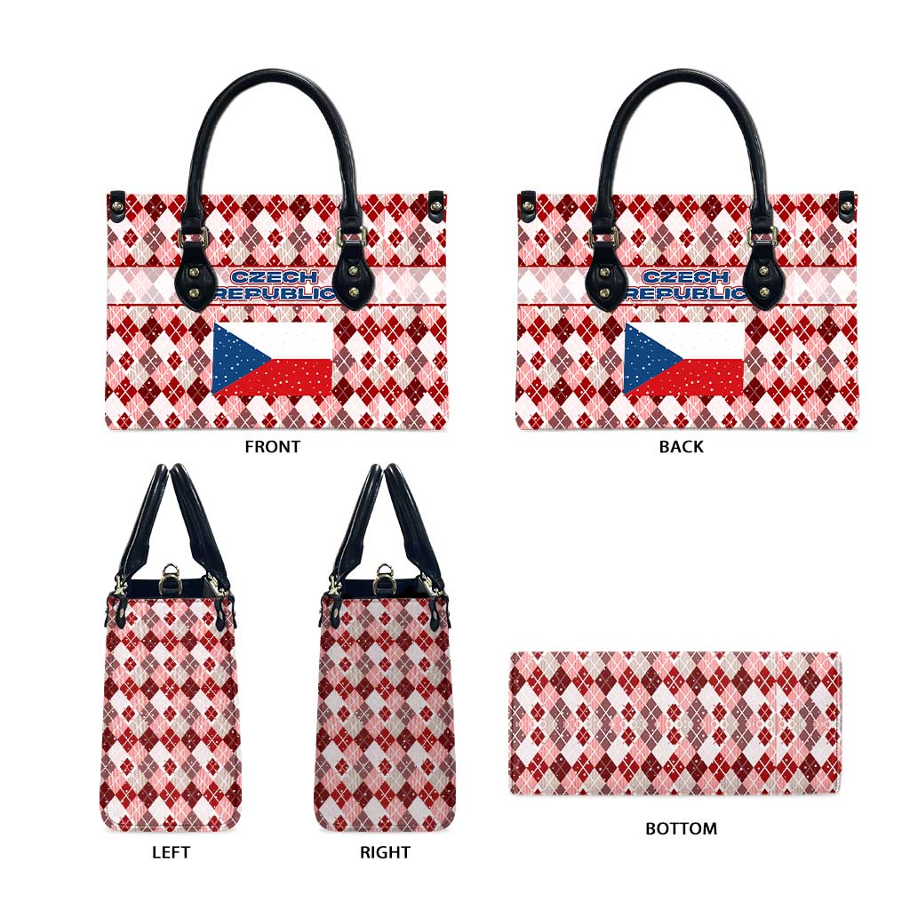 Czech Republic Christmas Leather Bag with Red-White Checkered Design, Double-Tailed Lion, and Festive Motif - Wonder Print Shop