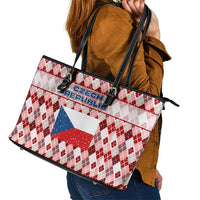 Czech Republic Christmas Leather Tote Bag with Red-White Checkered Design, Double-Tailed Lion, and Festive Motif - Wonder Print Shop
