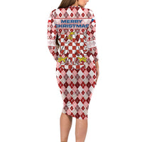 Czech Republic Christmas Long Sleeve Bodycon Dress with Red-White Checkered Design, Double-Tailed Lion, and Festive Motif - Wonder Print Shop