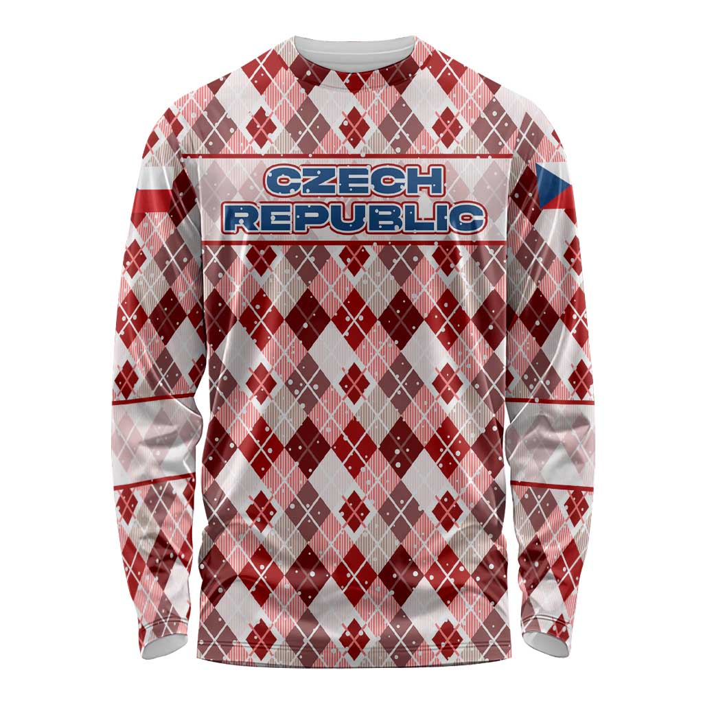 Czech Republic Christmas Long Sleeve Shirt with Red-White Checkered Design, Double-Tailed Lion, and Festive Motif - Wonder Print Shop