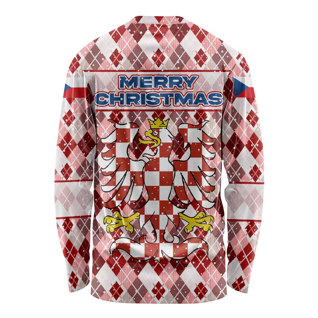 Czech Republic Christmas Long Sleeve Shirt with Red-White Checkered Design, Double-Tailed Lion, and Festive Motif - Wonder Print Shop