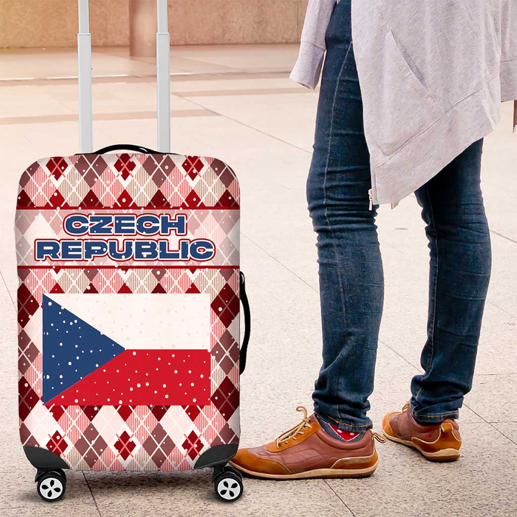 Czech Republic Christmas Luggage Cover with Red-White Checkered Design, Double-Tailed Lion, and Festive Motif - Wonder Print Shop