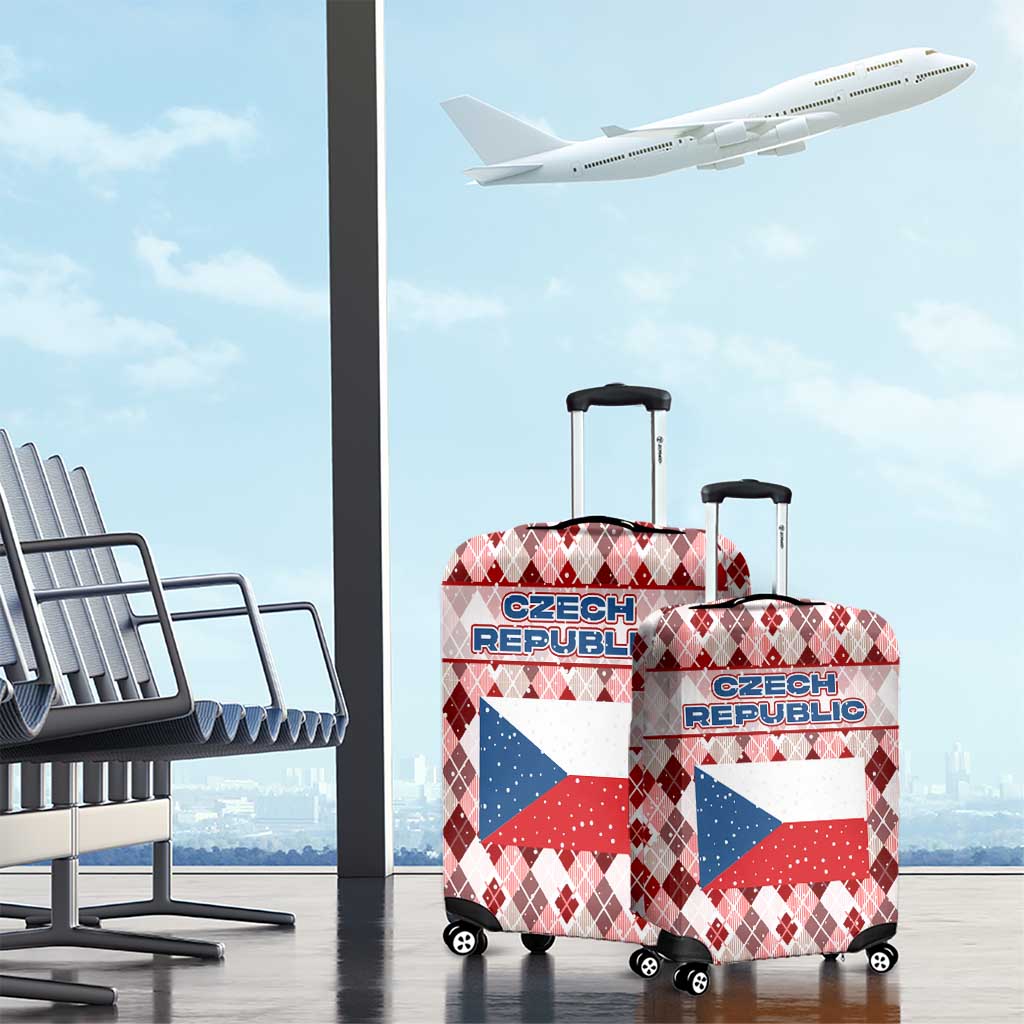 Czech Republic Christmas Luggage Cover with Red-White Checkered Design, Double-Tailed Lion, and Festive Motif - Wonder Print Shop