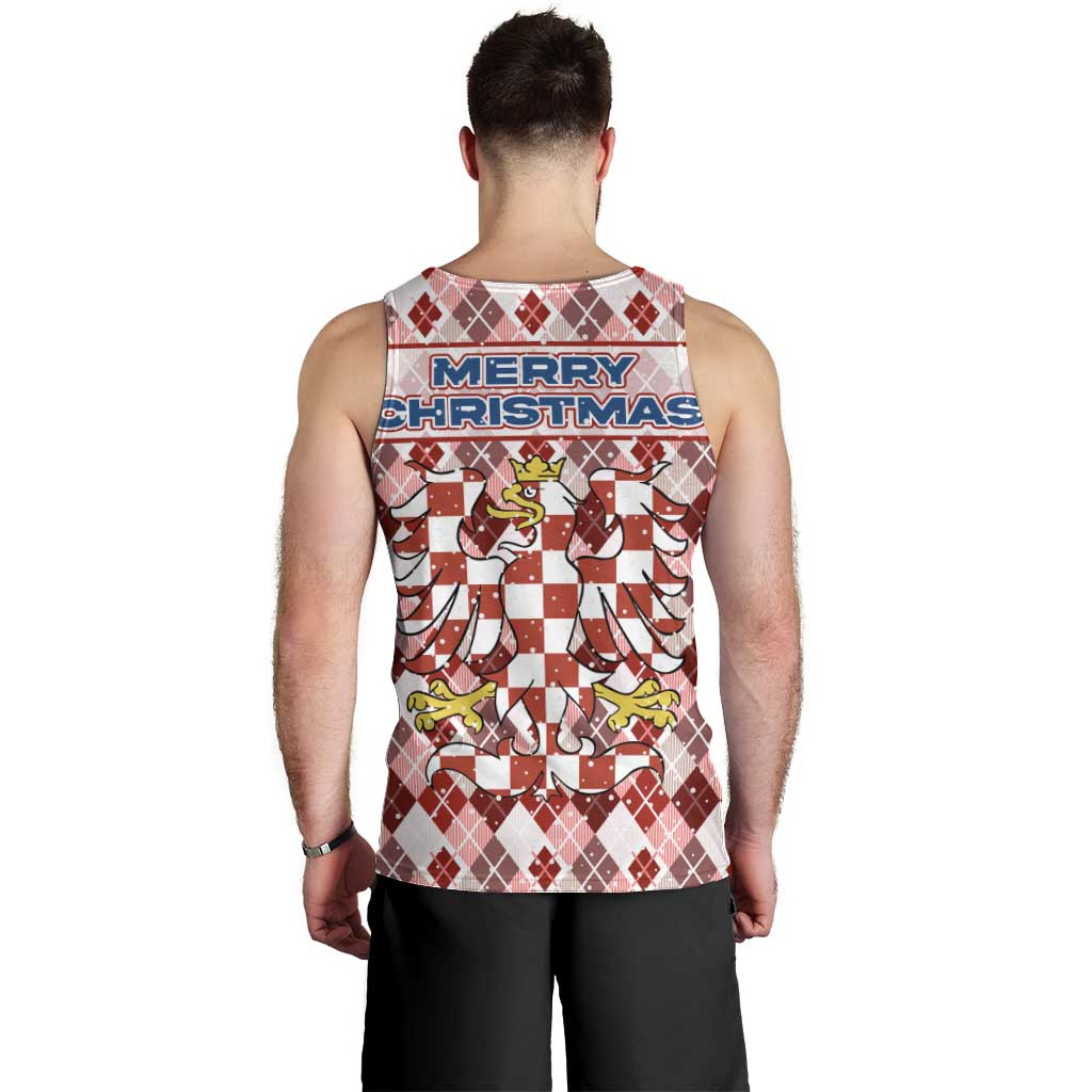 Czech Republic Christmas Men Tank Top with Red-White Checkered Design, Double-Tailed Lion, and Festive Motif - Wonder Print Shop