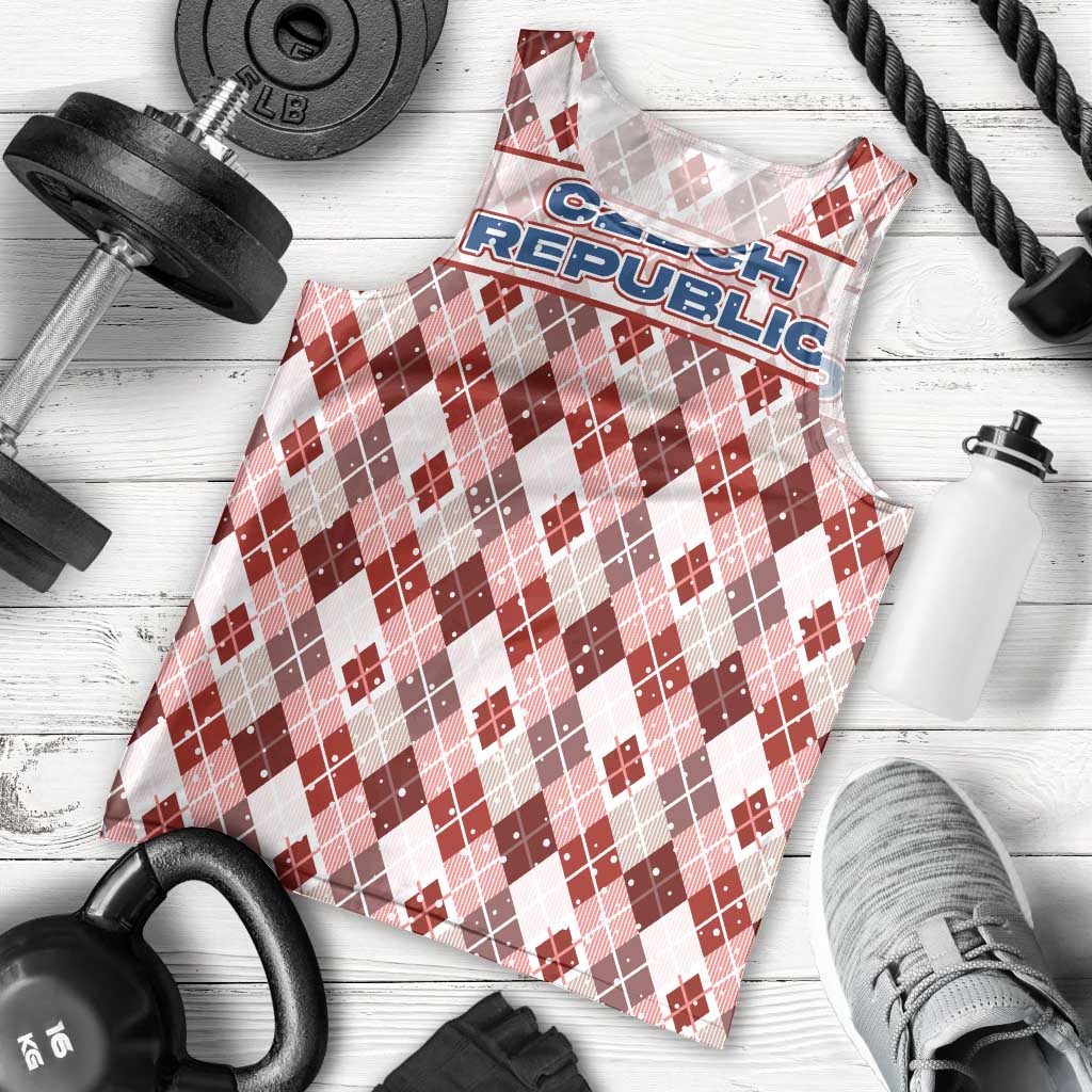 Czech Republic Christmas Men Tank Top with Red-White Checkered Design, Double-Tailed Lion, and Festive Motif - Wonder Print Shop
