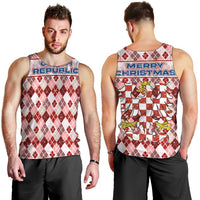 Czech Republic Christmas Men Tank Top with Red-White Checkered Design, Double-Tailed Lion, and Festive Motif - Wonder Print Shop