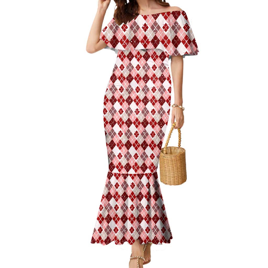 Czech Republic Christmas Mermaid Dress with Red-White Checkered Design, Double-Tailed Lion, and Festive Motif - Wonder Print Shop