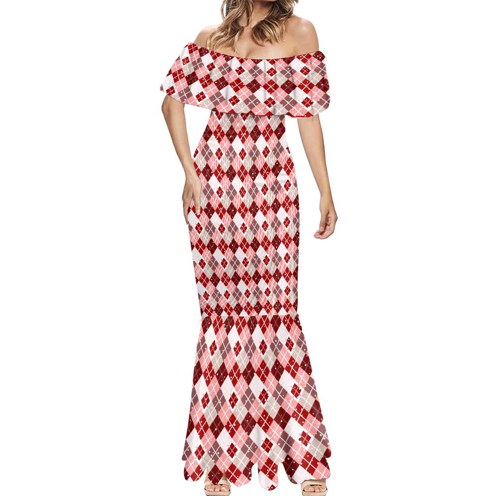 Czech Republic Christmas Mermaid Dress with Red-White Checkered Design, Double-Tailed Lion, and Festive Motif - Wonder Print Shop
