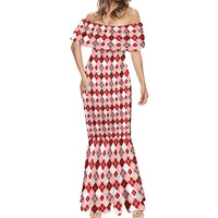 Czech Republic Christmas Mermaid Dress with Red-White Checkered Design, Double-Tailed Lion, and Festive Motif - Wonder Print Shop