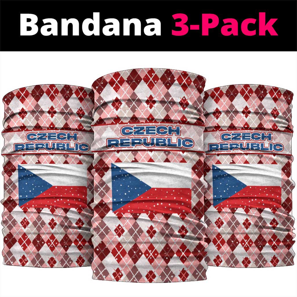 Czech Republic Christmas Neck Gaiter with Red-White Checkered Design, Double-Tailed Lion, and Festive Motif - Wonder Print Shop