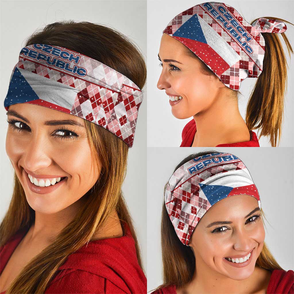 Czech Republic Christmas Neck Gaiter with Red-White Checkered Design, Double-Tailed Lion, and Festive Motif - Wonder Print Shop
