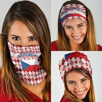Czech Republic Christmas Neck Gaiter with Red-White Checkered Design, Double-Tailed Lion, and Festive Motif - Wonder Print Shop