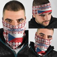Czech Republic Christmas Neck Gaiter with Red-White Checkered Design, Double-Tailed Lion, and Festive Motif - Wonder Print Shop