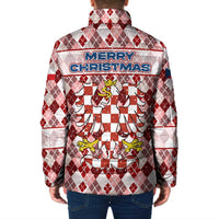 Czech Republic Christmas Padded Jacket with Red-White Checkered Design, Double-Tailed Lion, and Festive Motif - Wonder Print Shop