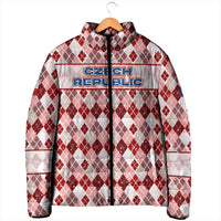 Czech Republic Christmas Padded Jacket with Red-White Checkered Design, Double-Tailed Lion, and Festive Motif - Wonder Print Shop