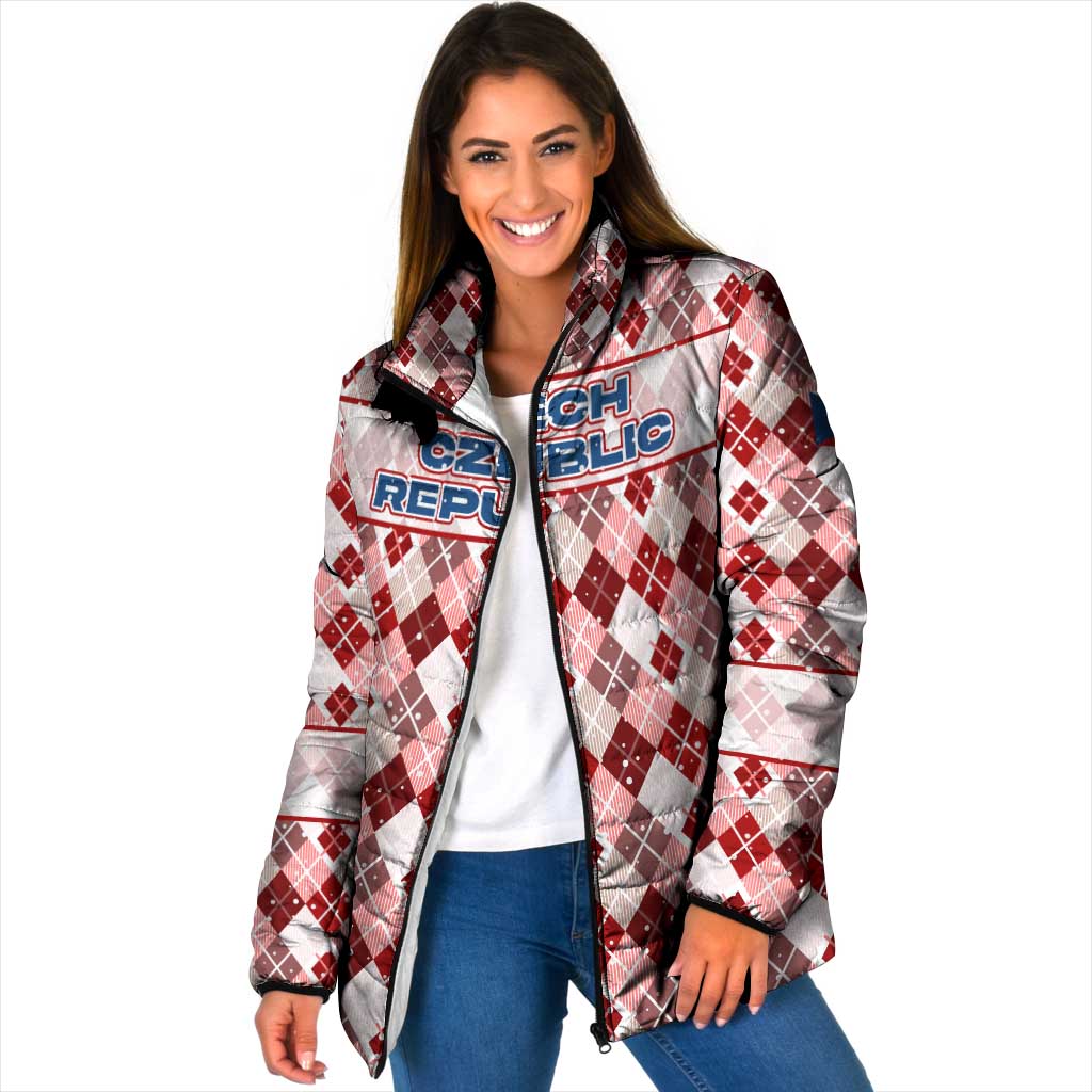 Czech Republic Christmas Padded Jacket with Red-White Checkered Design, Double-Tailed Lion, and Festive Motif - Wonder Print Shop