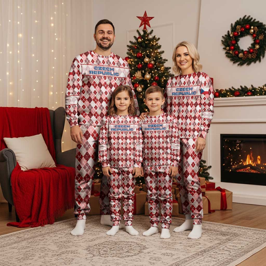 Czech Republic Christmas Pajama Set with Red-White Checkered Design, Double-Tailed Lion, and Festive Motif - Wonder Print Shop