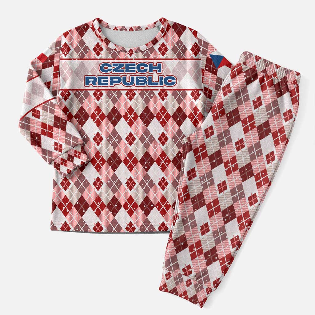 Czech Republic Christmas Pajama Set with Red-White Checkered Design, Double-Tailed Lion, and Festive Motif - Wonder Print Shop