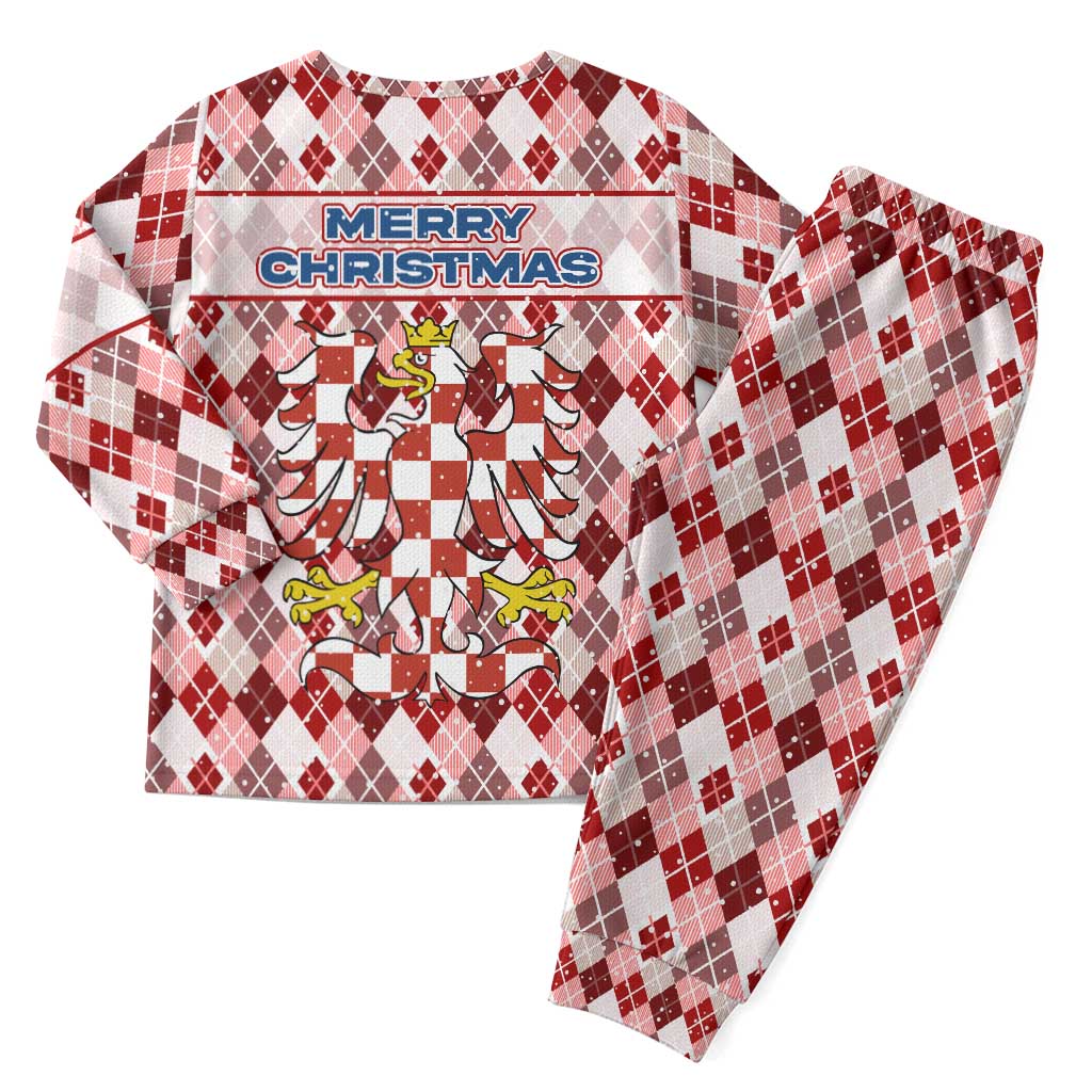 Czech Republic Christmas Pajama Set with Red-White Checkered Design, Double-Tailed Lion, and Festive Motif - Wonder Print Shop