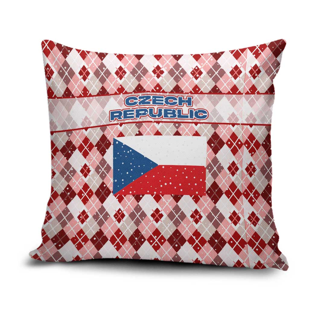 Czech Republic Christmas Pillow Cover with Red-White Checkered Design, Double-Tailed Lion, and Festive Motif - Wonder Print Shop