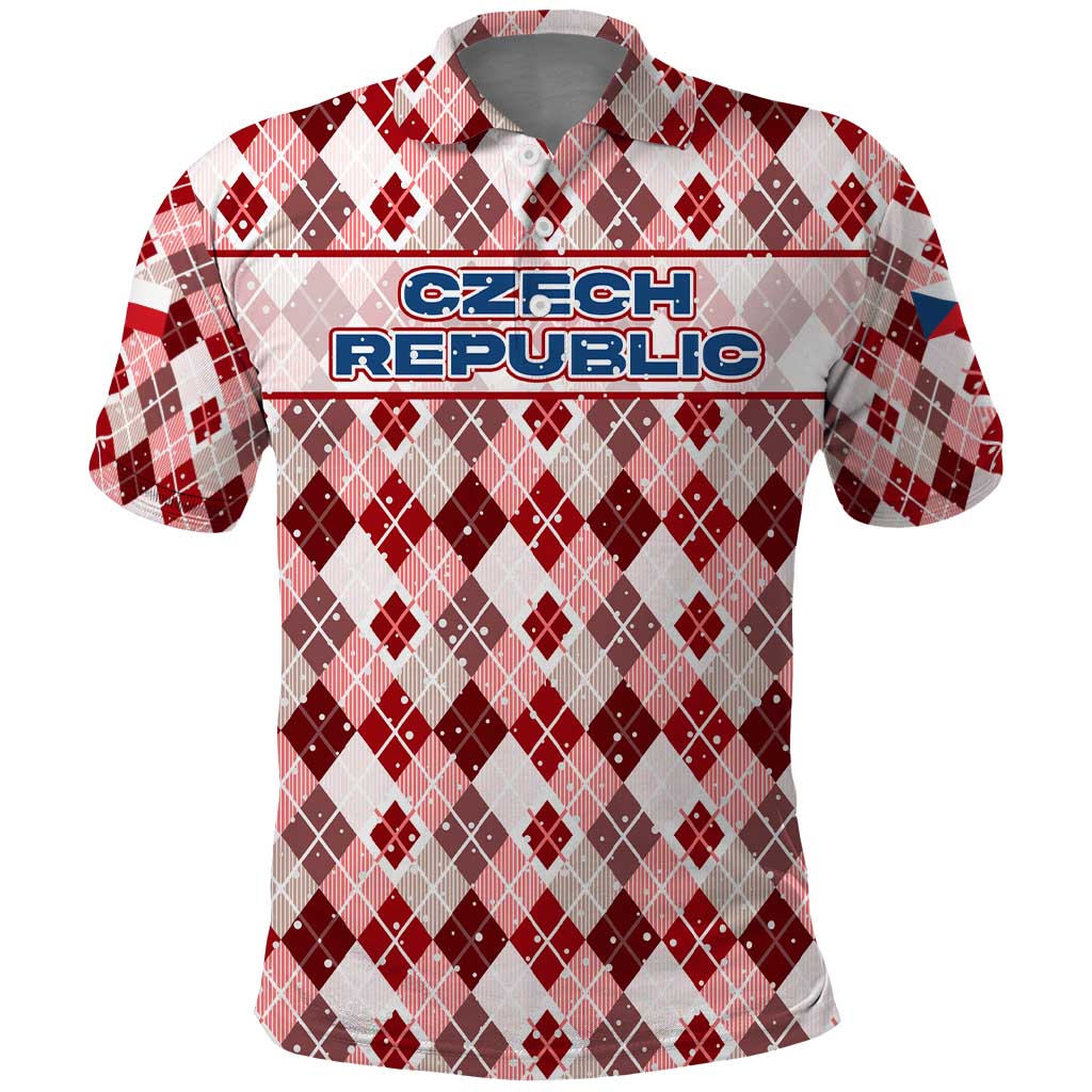 Czech Republic Christmas Polo Shirt with Red-White Checkered Design, Double-Tailed Lion, and Festive Motif - Wonder Print Shop