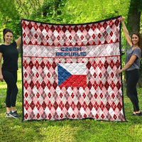 Czech Republic Christmas Quilt with Red-White Checkered Design, Double-Tailed Lion, and Festive Motif - Wonder Print Shop