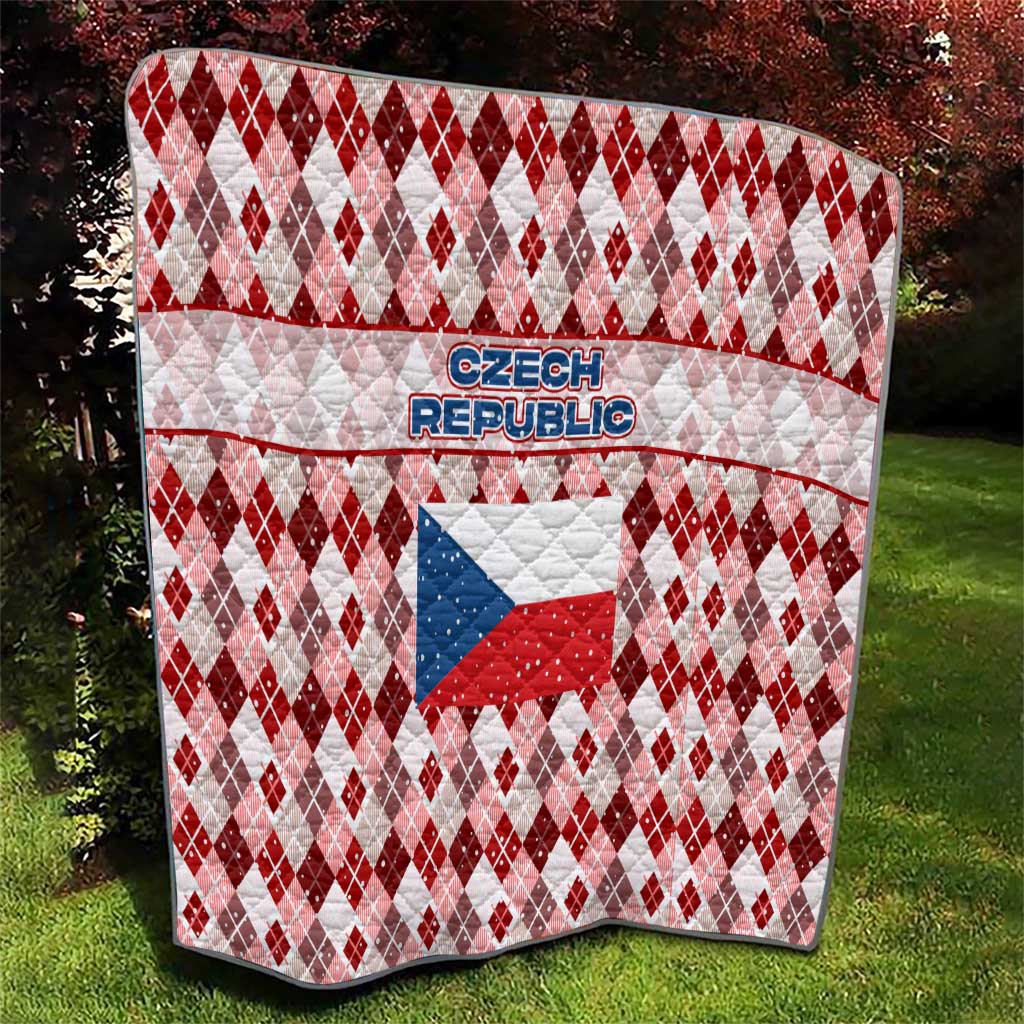 Czech Republic Christmas Quilt with Red-White Checkered Design, Double-Tailed Lion, and Festive Motif - Wonder Print Shop