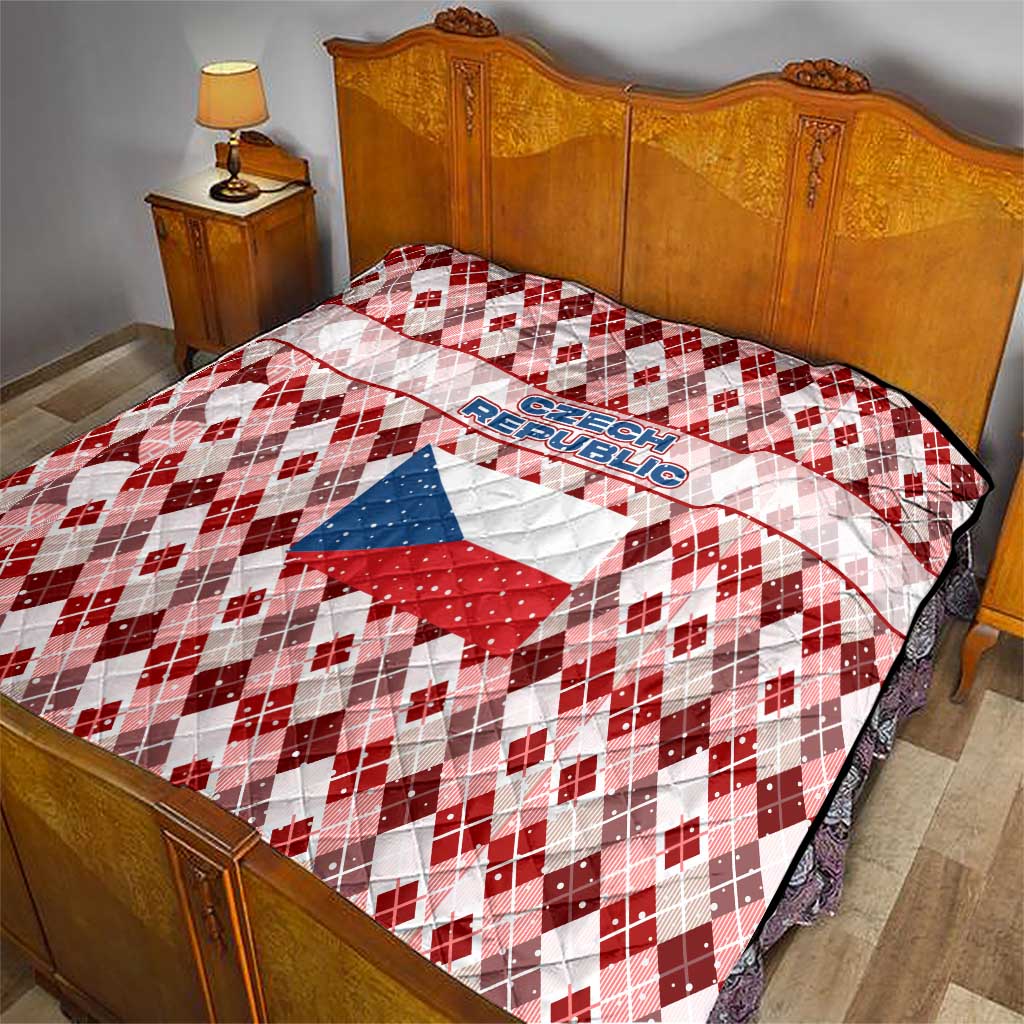 Czech Republic Christmas Quilt with Red-White Checkered Design, Double-Tailed Lion, and Festive Motif - Wonder Print Shop