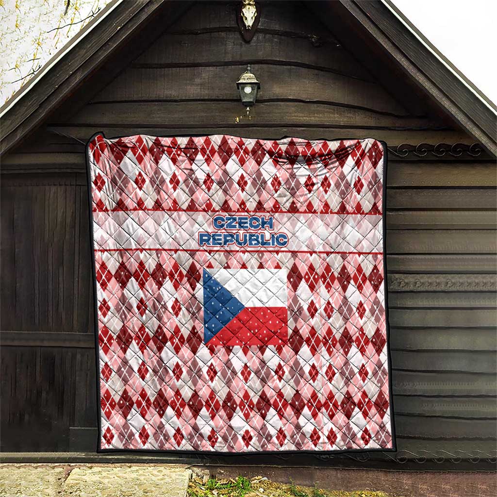 Czech Republic Christmas Quilt with Red-White Checkered Design, Double-Tailed Lion, and Festive Motif - Wonder Print Shop