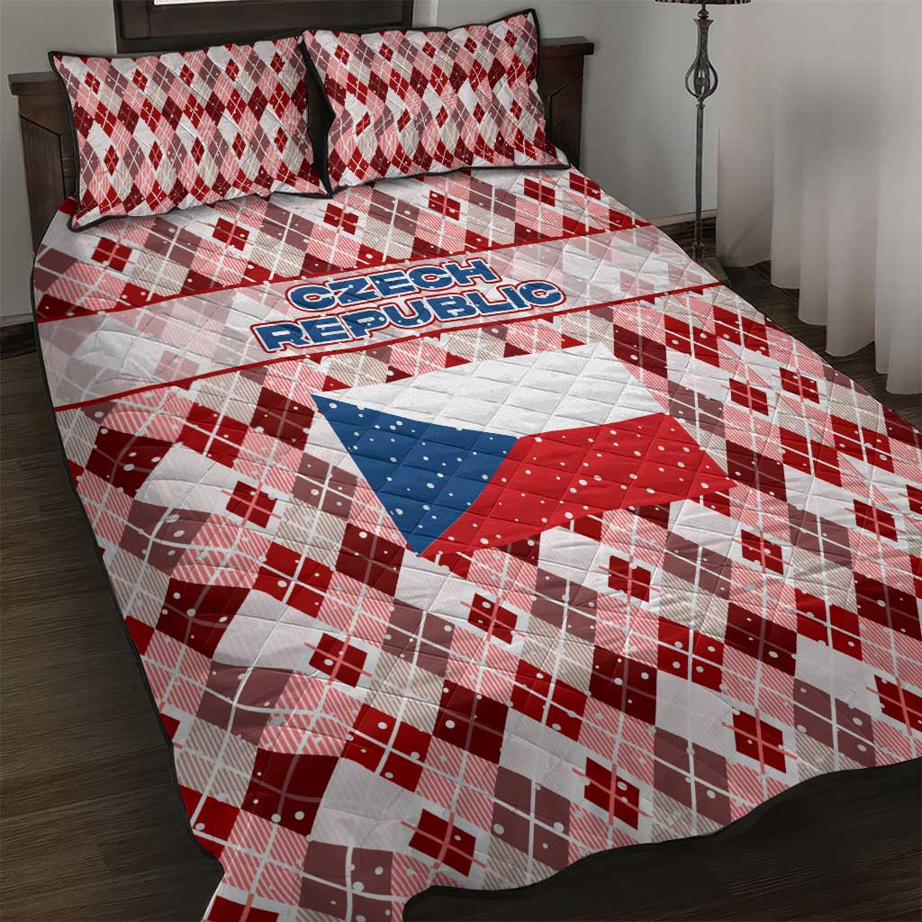 Czech Republic Christmas Quilt Bed Set with Red-White Checkered Design, Double-Tailed Lion, and Festive Motif - Wonder Print Shop
