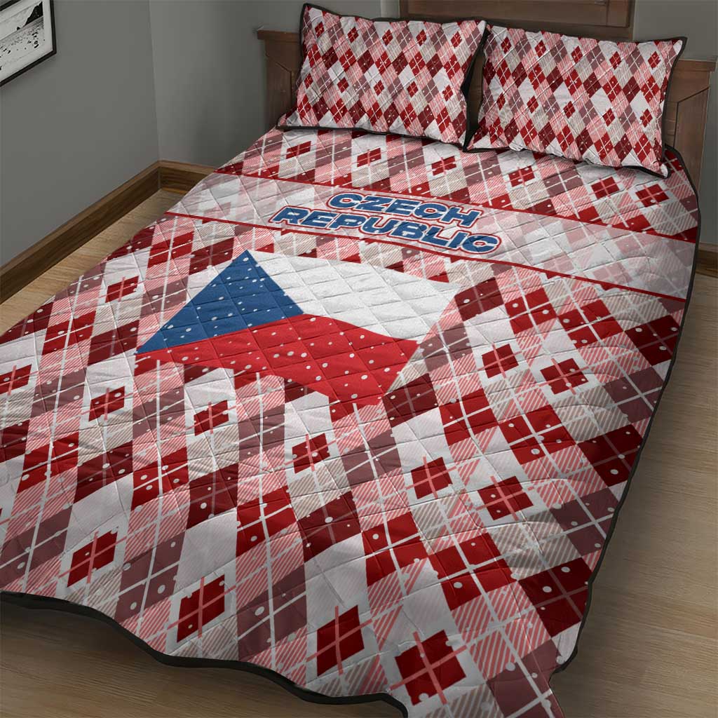 Czech Republic Christmas Quilt Bed Set with Red-White Checkered Design, Double-Tailed Lion, and Festive Motif - Wonder Print Shop