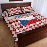 Czech Republic Christmas Quilt Bed Set with Red-White Checkered Design, Double-Tailed Lion, and Festive Motif - Wonder Print Shop