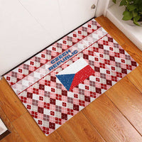 Czech Republic Christmas Rubber Doormat with Red-White Checkered Design, Double-Tailed Lion, and Festive Motif - Wonder Print Shop