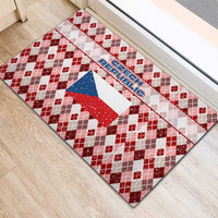 Czech Republic Christmas Rubber Doormat with Red-White Checkered Design, Double-Tailed Lion, and Festive Motif - Wonder Print Shop
