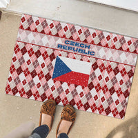 Czech Republic Christmas Rubber Doormat with Red-White Checkered Design, Double-Tailed Lion, and Festive Motif - Wonder Print Shop