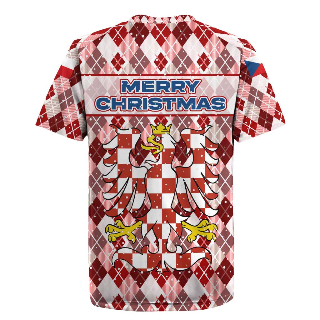Czech Republic Christmas Rugby Jersey with Red-White Checkered Design, Double-Tailed Lion, and Festive Motif - Wonder Print Shop