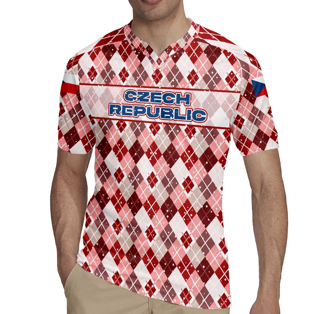 Czech Republic Christmas Rugby Jersey with Red-White Checkered Design, Double-Tailed Lion, and Festive Motif - Wonder Print Shop