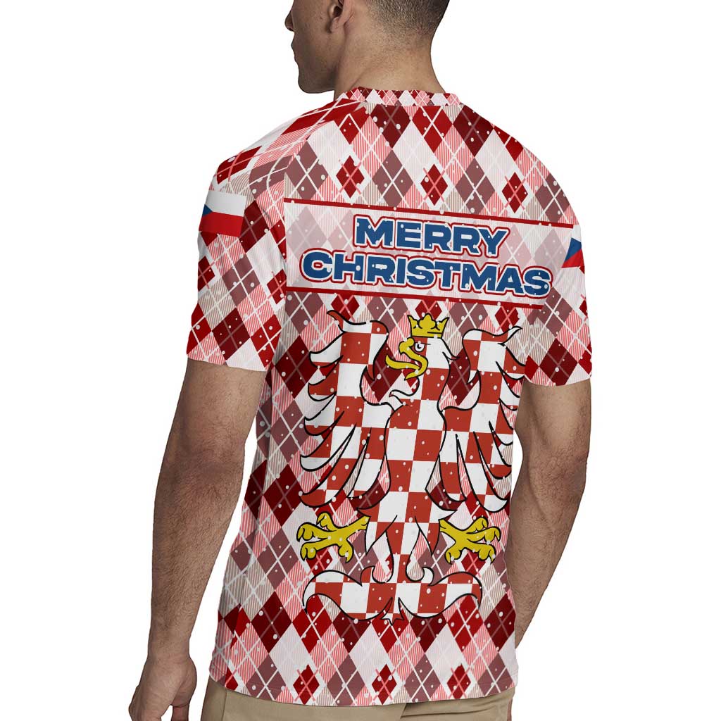Czech Republic Christmas Rugby Jersey with Red-White Checkered Design, Double-Tailed Lion, and Festive Motif - Wonder Print Shop