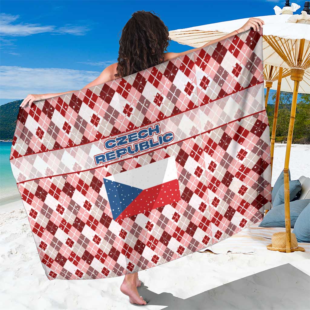 Czech Republic Christmas Sarong with Red-White Checkered Design, Double-Tailed Lion, and Festive Motif - Wonder Print Shop