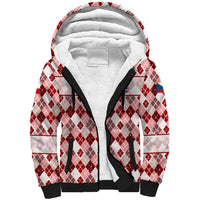Czech Republic Christmas Sherpa Hoodie with Red-White Checkered Design, Double-Tailed Lion, and Festive Motif - Wonder Print Shop