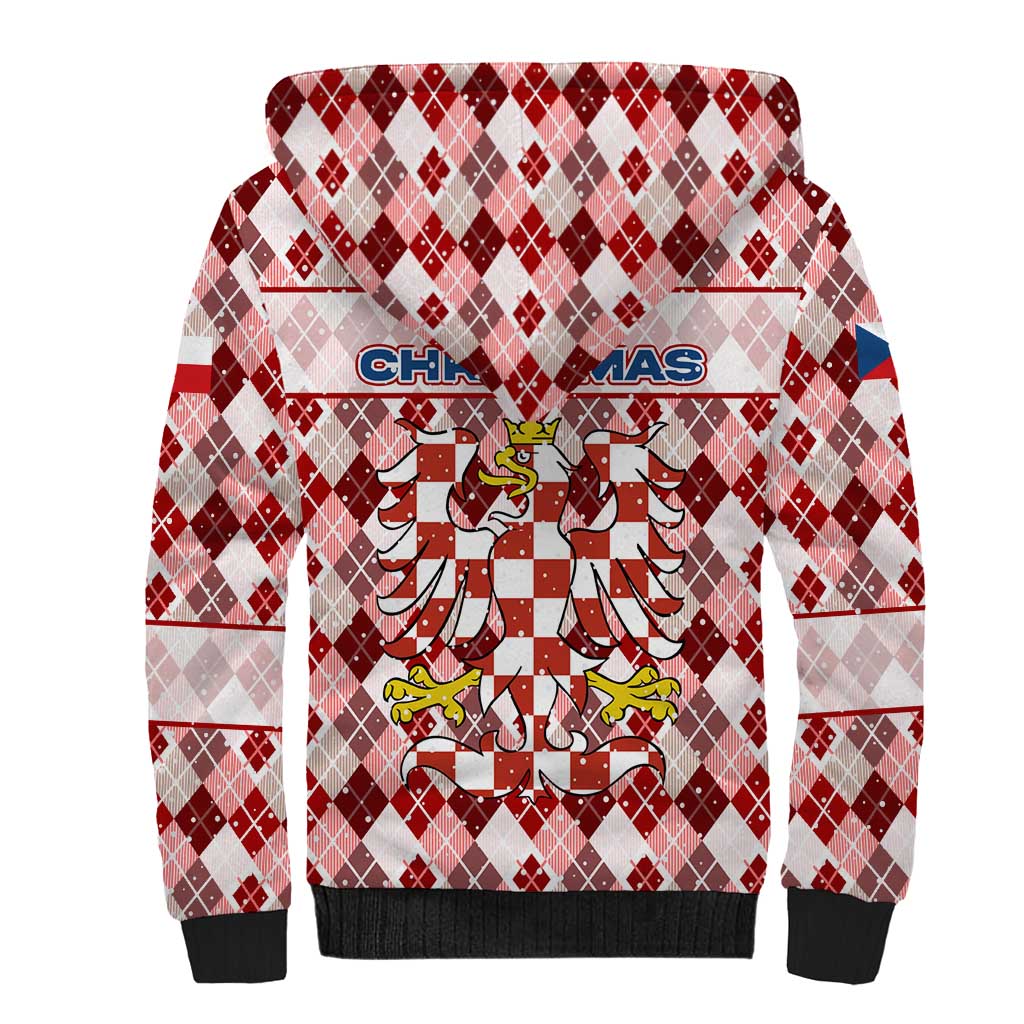 Czech Republic Christmas Sherpa Hoodie with Red-White Checkered Design, Double-Tailed Lion, and Festive Motif - Wonder Print Shop