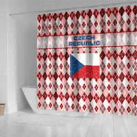 Czech Republic Christmas Shower Curtain with Red-White Checkered Design, Double-Tailed Lion, and Festive Motif - Wonder Print Shop